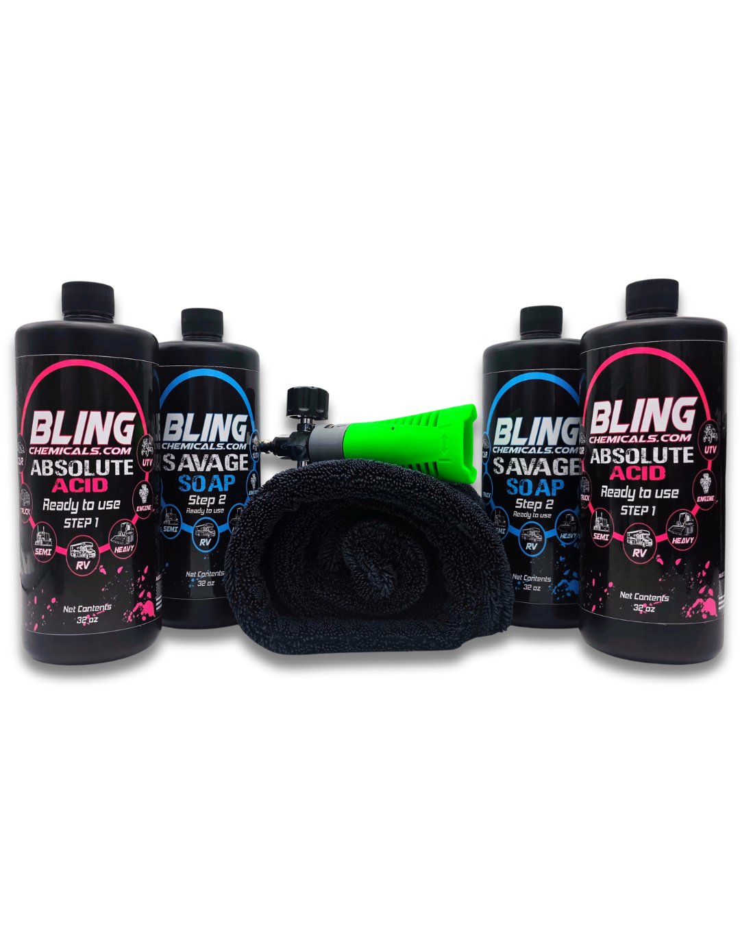 BLING-MAS BUNDLE - 2x32oz Absolute+2x32oz Savage Soap+RZR+Towel